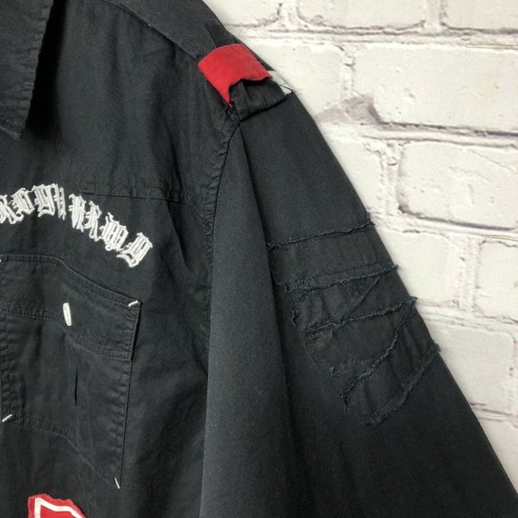 Royal Army Y2K Red Black Cross Wings Embroidered Bling Graphic Streetwear Sz 2X - Picture 12 of 14